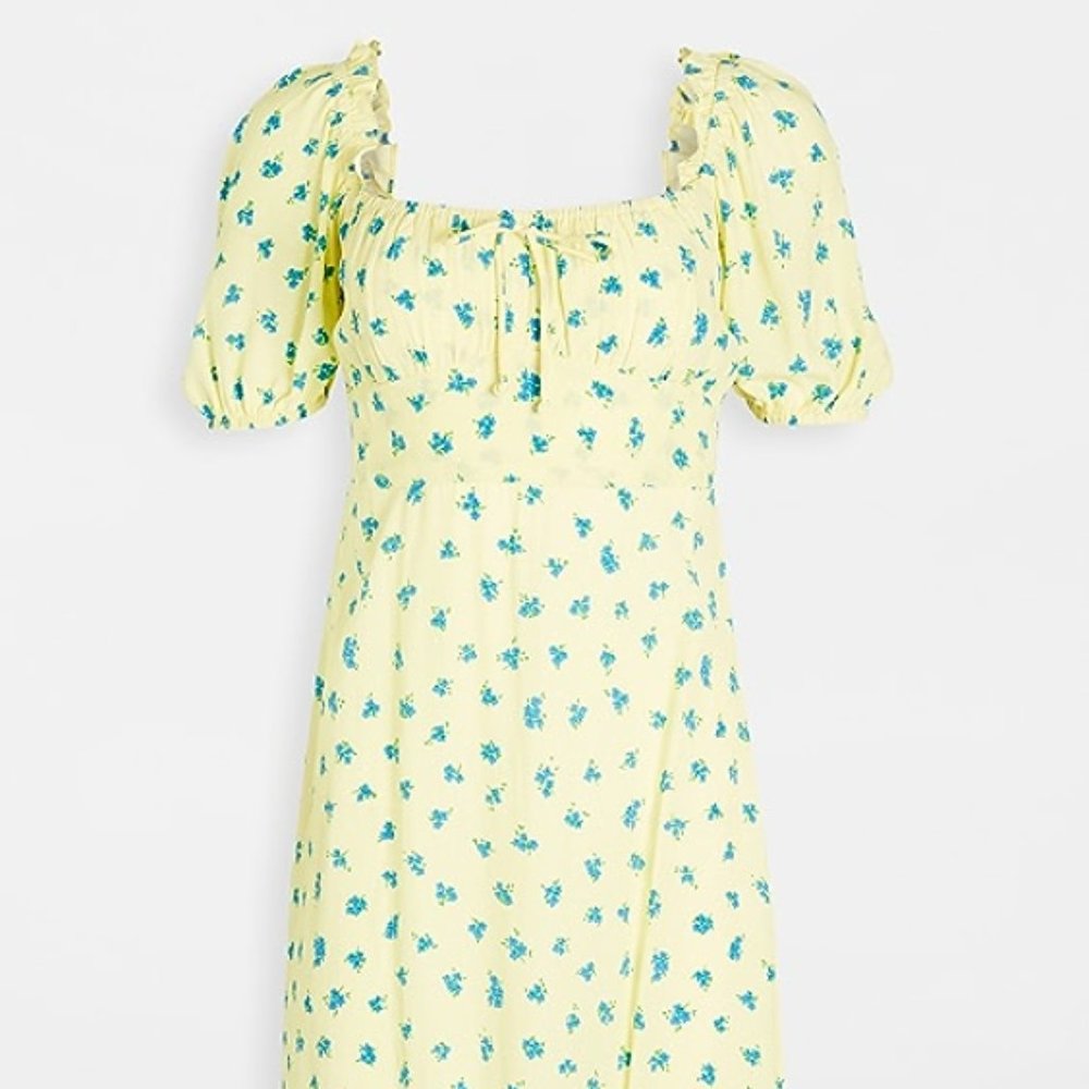 NWT - Faithful the Brand - Lemon Yellow Floral Puff Sleeve Bette Midi Dress
